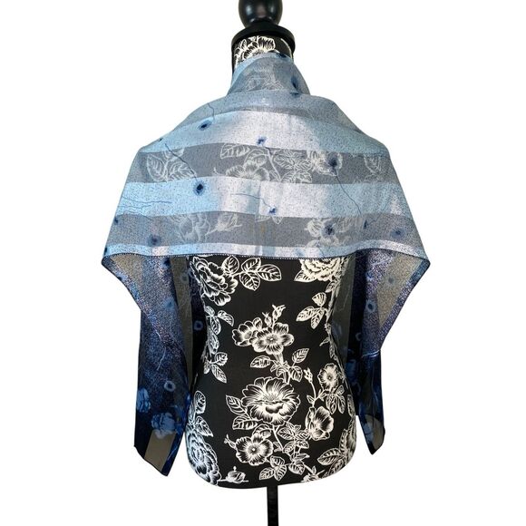 Sheer Blue Ombre Floral Scarf Wrap Lightweight Printed Shawl Soft Accessory - Picture 2 of 8